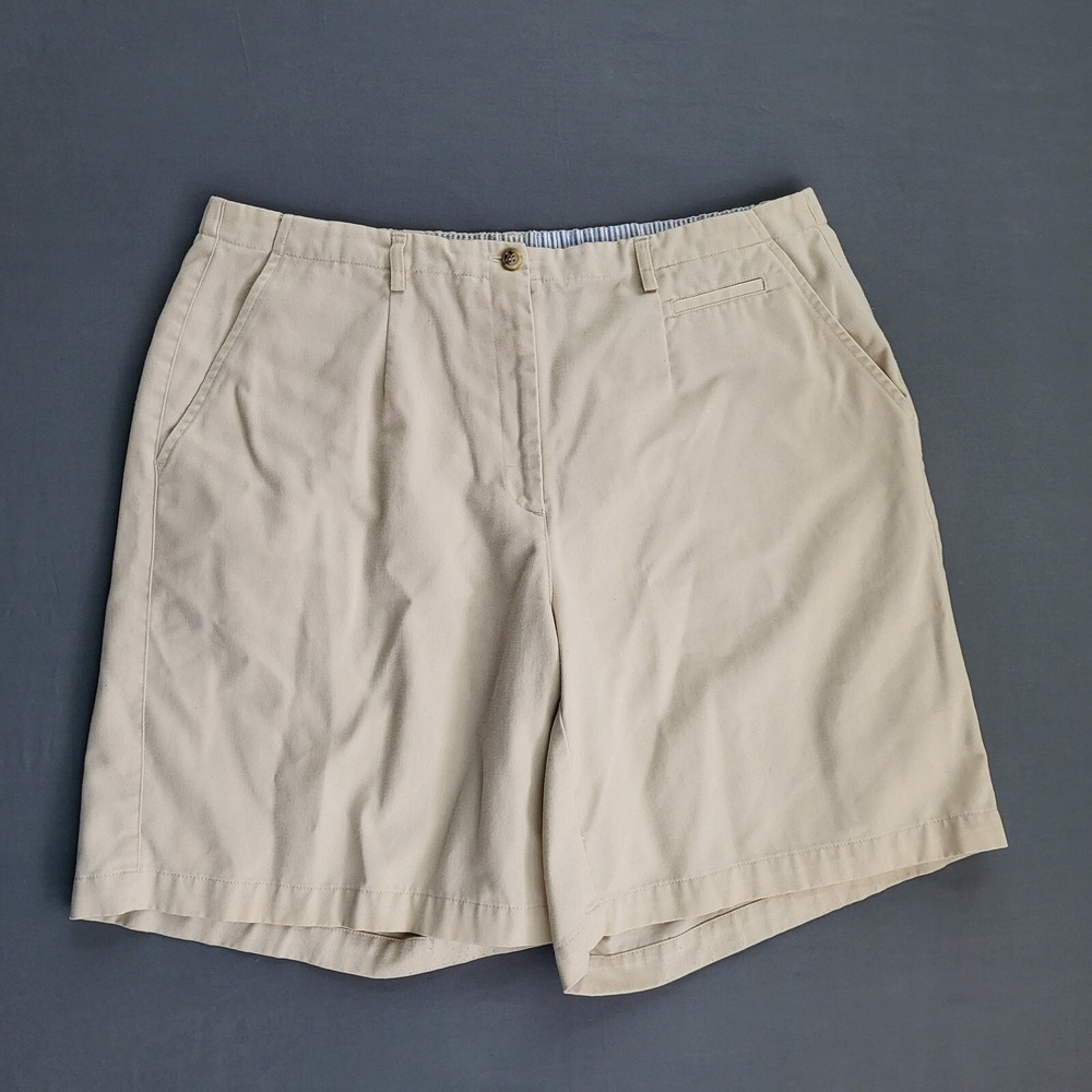 Talbots Woman Khaki Beige Pleated Chino Shorts Plus Size 12W Cotton Blend Summer